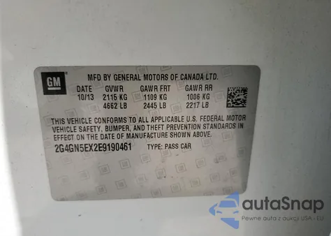 2014 Buick Regal Premium из США, поврежденный, VIN 2G4GN5EX2E9190461